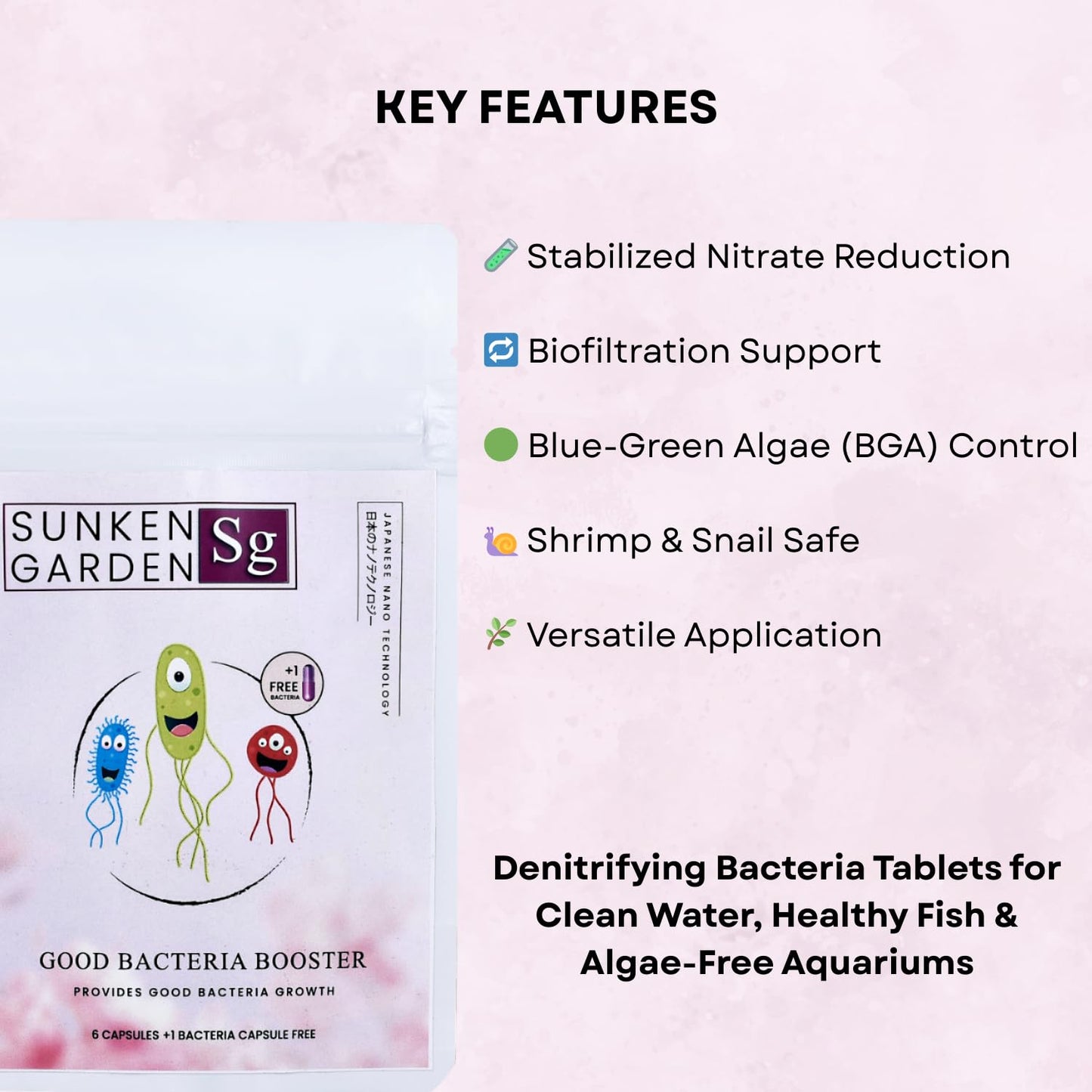 Sunken Garden Bacter Tab | Enhance Aquarium Health Naturally | Denitrifying Bacteria Tablets for Clean Water, Healthy Fish & Algae-Free Aquariums (6 Capsules + 1 Bacteria Capsule Free)