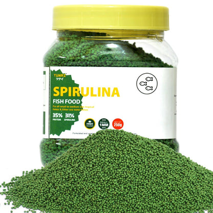 TUNAI 31% Spirulina Optimum Choice Fish Food |250G| Fish Feed for All Medium & Adult Tropical Fish |1Mm Pellets|, Better Color & Growth, 1 Count