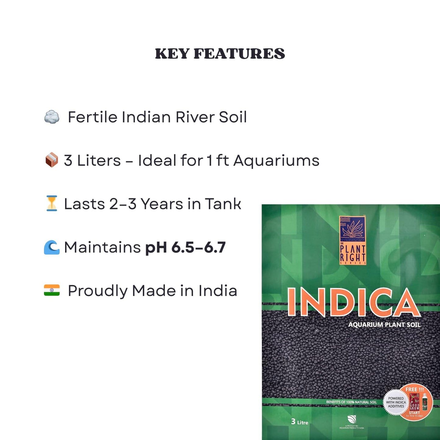 The Plant Right Series Indica Aqua Soil | Designed to Nourish Plants | Aquarium Plant Soil (3L)