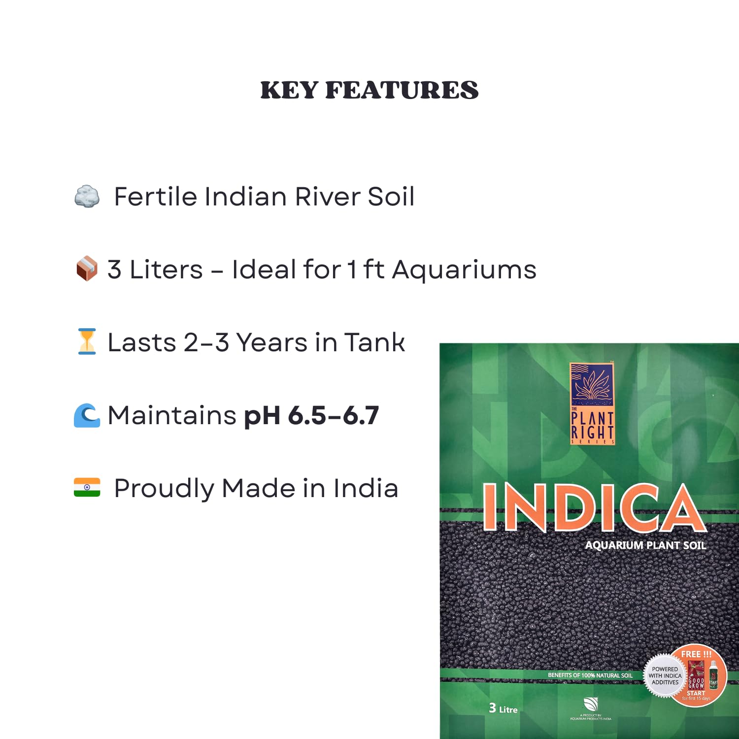 The Plant Right Series Indica Aqua Soil | Designed to Nourish Plants | Aquarium Plant Soil (3L)