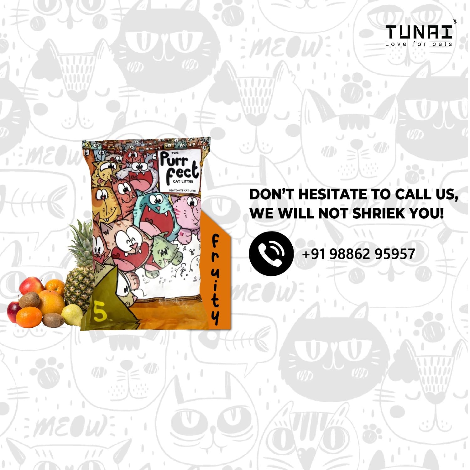 TUNAI Purrfect Natural All Fruits Flavoured Bentonite Clay Cat Litter for All Life Stages of Cats (Fruity, 5 Litre)