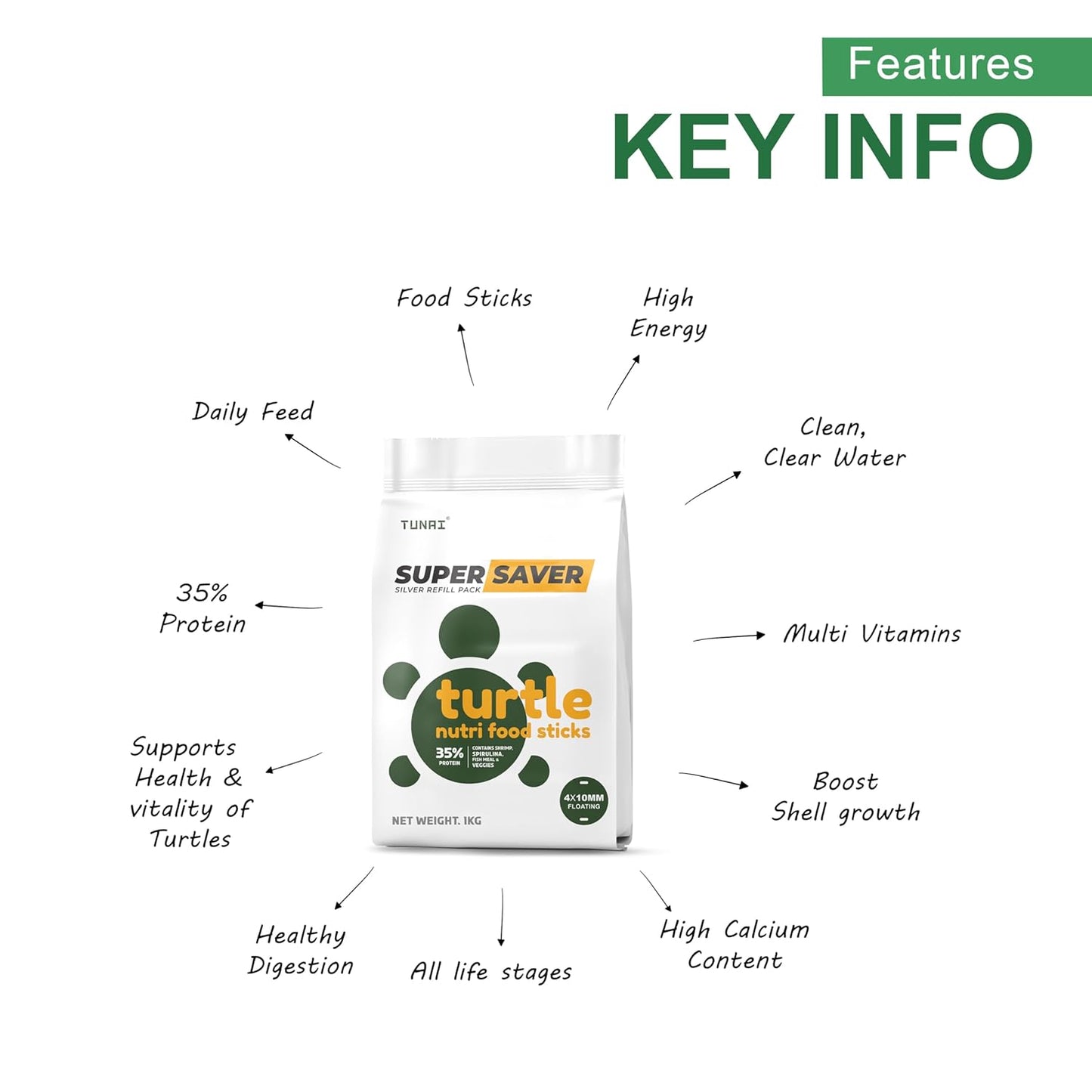 Tunai Super Saver Adult Turtle Food Spirulina Added for Good Shell Health & Daily Diet |1Kg| for Red-Eared, Musk, Mud, Cooter Turtle and Land Tortoise