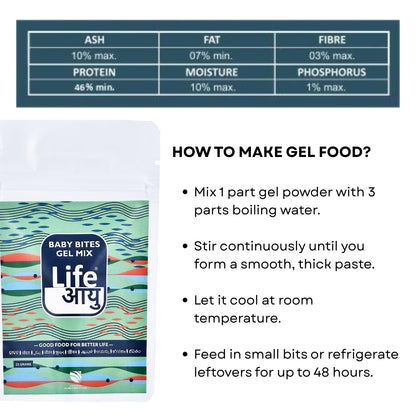 Life AAYU Baby Bites Gel Mix Fish Food | High-Protein Gel Food for Baby Fish Growth & Immunity | with Digestive Enzymes (15 GMS)