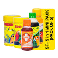 SF+ Bird Health Supplements Combo Packs (Pack of 5, Mini) Healthy Supplement Fortified with Vitamins for Love Birds, Cockteils, Finches, Conures, Parrots, Macaws, Senegals, Parrots