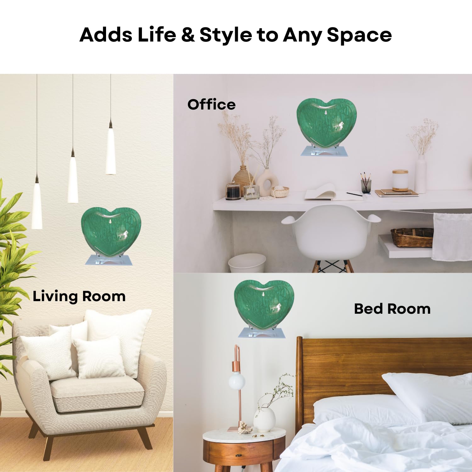 Wall Mount 9-inch Green Heart Shape Fish Bowl – with Stand | Modern Aquarium for Home, Office & Café Décor | Space Saving Design | Elegant Fish Tank & Plant Terrarium | Compact Design