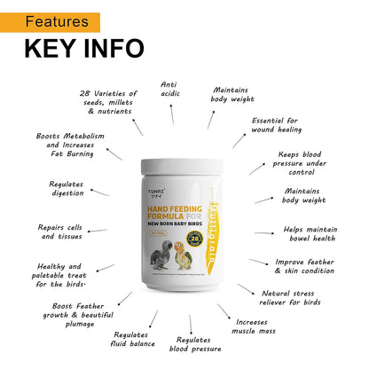 TUNAI Hand Feeding Formula for All New Born Baby Birds | 900G | Essential for Your Baby Bird - Rich in Calcium and Protein, Suitable for All Birds, Powder