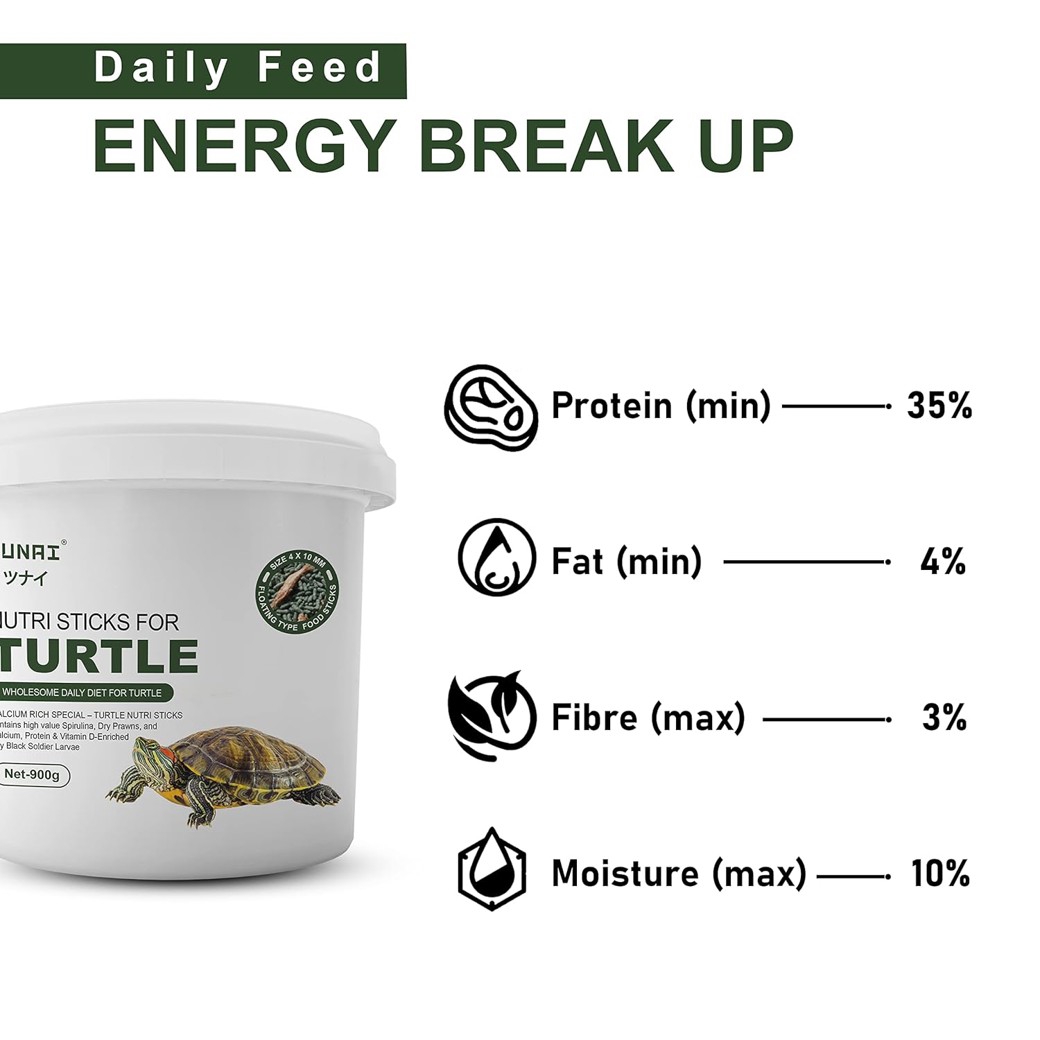 Tunai 3in1 Adult Turtle Food Spirulina Added with Whole Shrimp and BSFL Worms|900g|Suitable for All Musk, Red-Eared, Mud Cooter Turtle & Tortoise