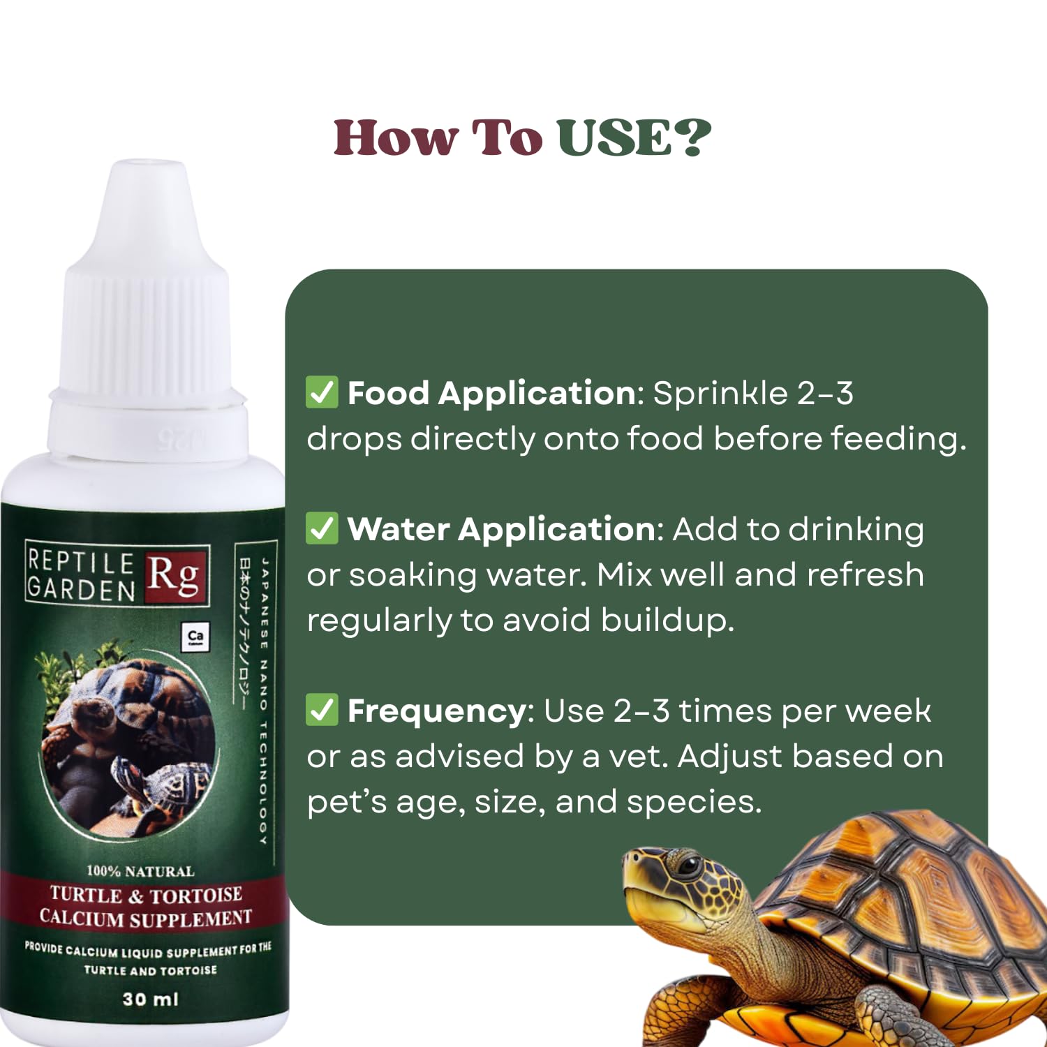 Reptile Garden Turtle & Tortoise Calcium Liquid Supplement | Shell Strength + Immunity + Stress Relief | Supports Immune System, and aids in Overall Vitality (30 ml)