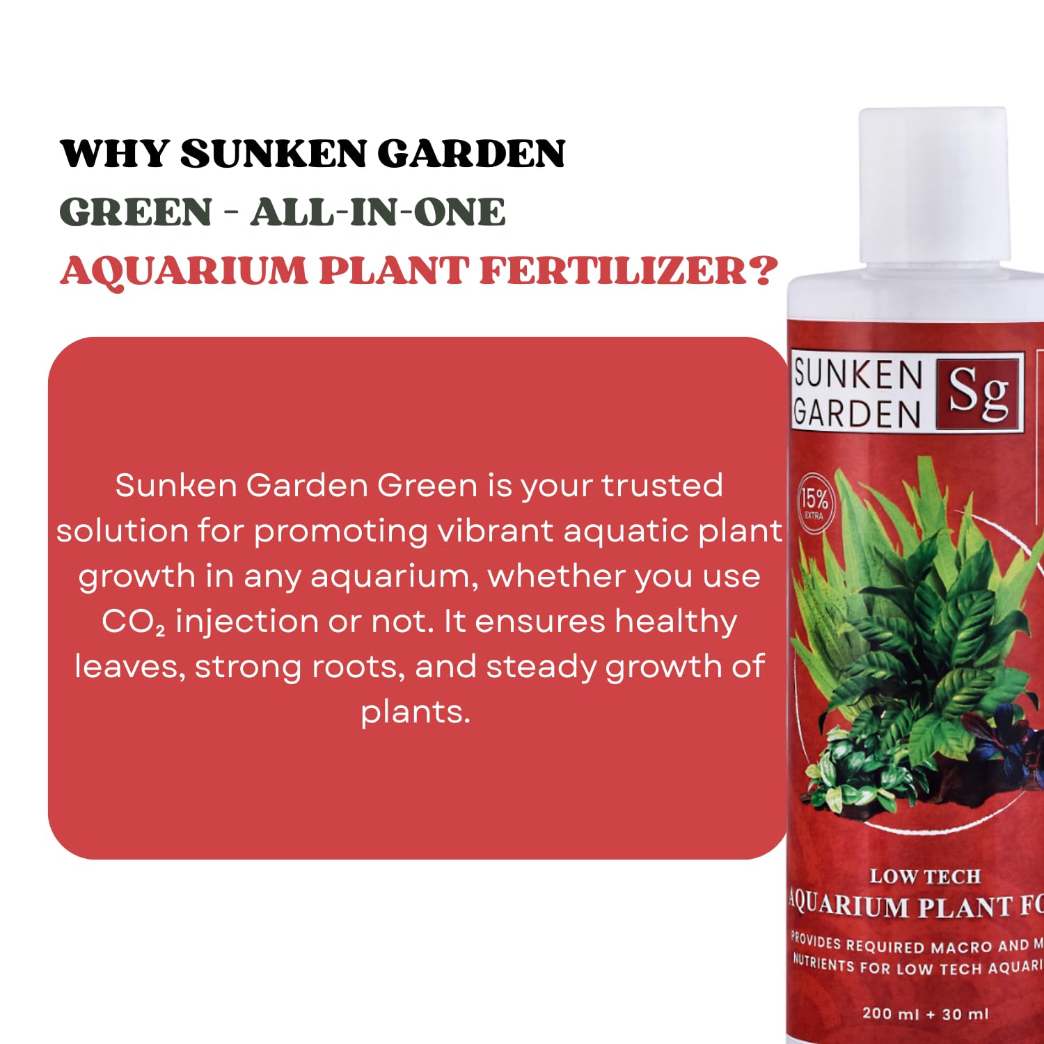 Sunken Garden Green – All-in-One Aquarium Plant Fertilizer | CO₂ & Non-CO₂ Compatible | Anti-Algae Formula (200 ml + 30 ml)