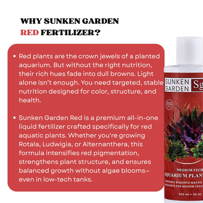 Sunken Garden Red | Vibrancy Fertilizer for Aquatic Plants | Algae-Safe, Substrate-Free (200 ml + 30 ml)