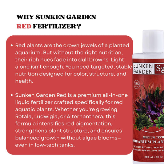 Sunken Garden Red | Vibrancy Fertilizer for Aquatic Plants | Algae-Safe, Substrate-Free (200 ml + 30 ml)