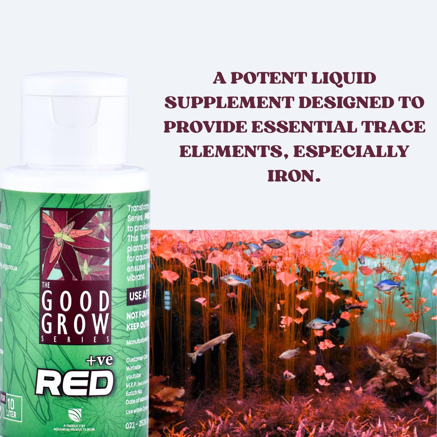 The Good Grow Series RED +ve | Liquid Supplement for Aquatic Plants | Designed to Provide Essential Trace Elements, Especially Iron (50 ml)