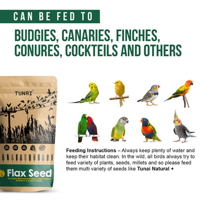 TUNAI Flax Seeds Bird Feed |450G|Essential Bird Food For Canaries, Finches, Budgies, Parakeets, Parrotlets, Conures, Eclectus, Senegals, Cockatiels,& Parrots, All Life Stages