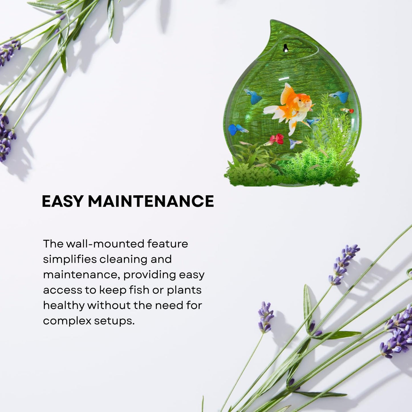 Wall Mount 12-inch Green Drop Shape Fish Bowl – Decorative Hanging Aquarium (Without Stand) | Space Saving Design | Compact Aquarium for Betta, Guppies & Plants