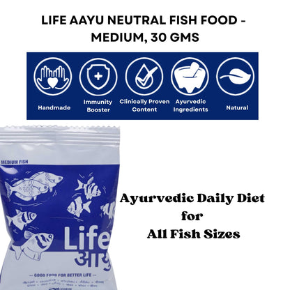 Life AAYU Neutral Fish Food (Pack of 2, 30g X 2) | Ayurvedic Daily Diet for All Fish Sizes | Fresh from 7pets Store (Medium, 30 GMS)