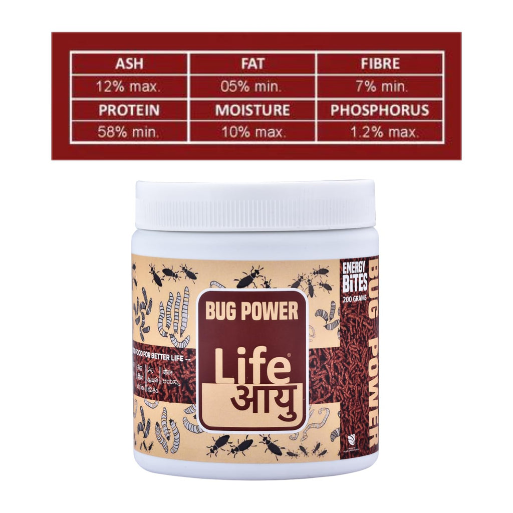 Life AAYU Bug Power Fish Food | Insect Based Ayurvedic Pellets | Suitable for All Freshwater and Marine Fish | (200 GMS)
