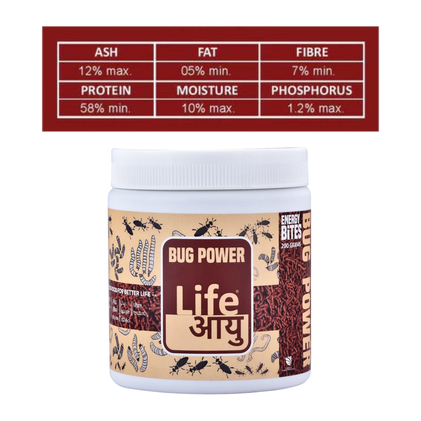 Life AAYU Bug Power Fish Food | Insect Based Ayurvedic Pellets | Suitable for All Freshwater and Marine Fish | (200 GMS)