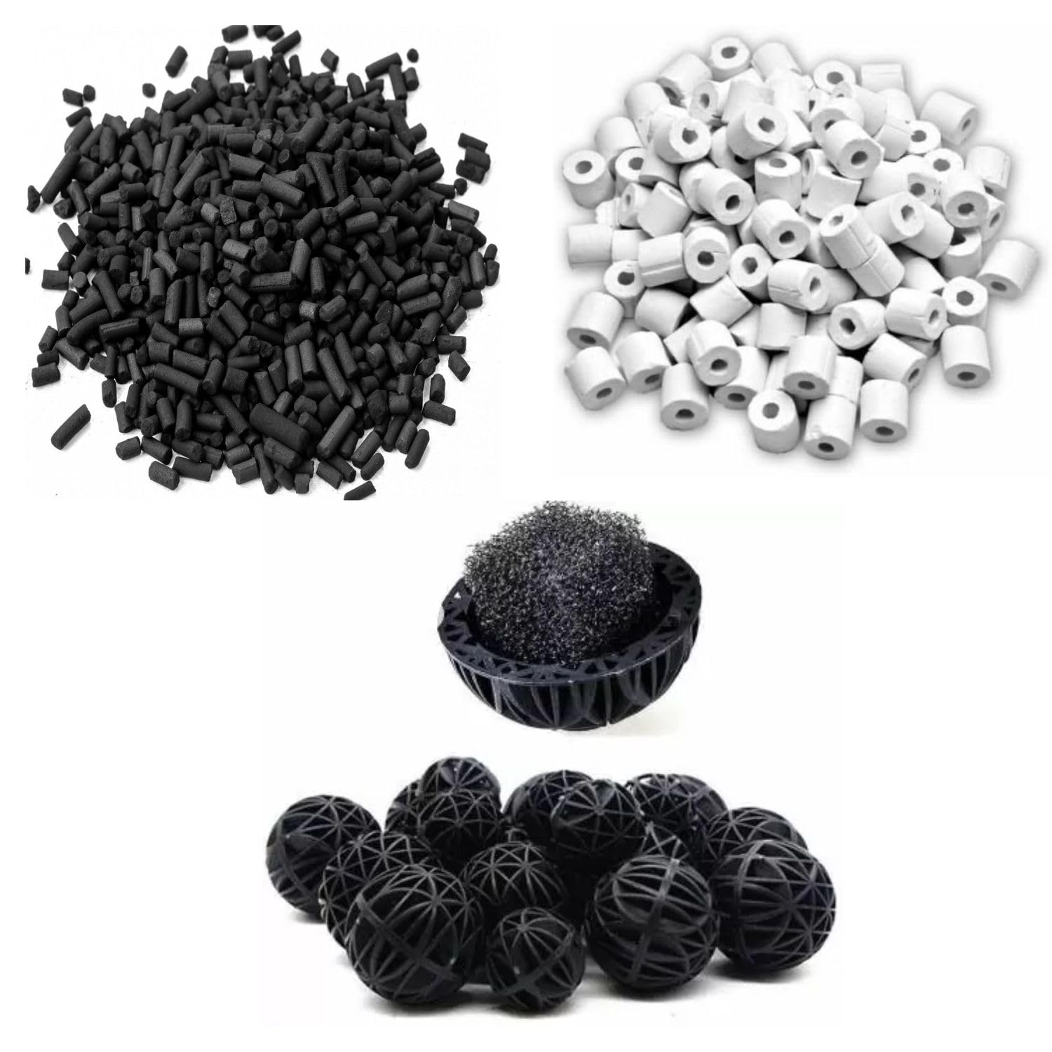 Tunai Bio Filtration 3 in 1 Aquarium Starter Kit Comes with Activated Carbon 500g, Ceramic Media Rings 500g and Bio Balls 25 Pcs