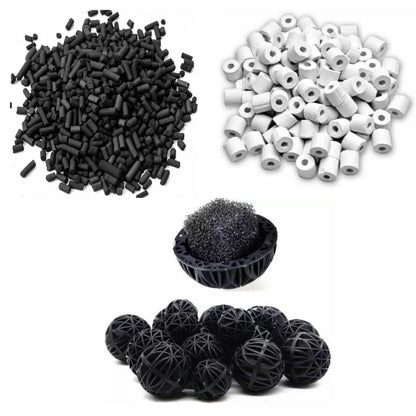 Tunai Bio Filtration 3 in 1 Aquarium Starter Kit Comes with Activated Carbon 500g, Ceramic Media Rings 500g and Bio Balls 25 Pcs