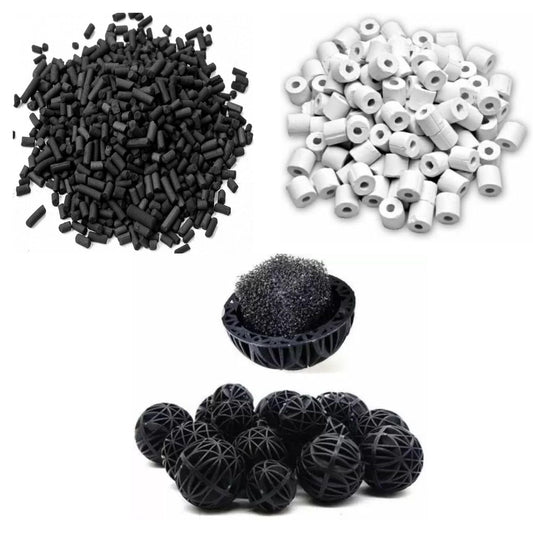 Tunai Bio Filtration 3 in 1 Aquarium Starter Kit Comes with Activated Carbon 250g, Ceramic Media Rings 250g and Bio Balls 11 Pcs