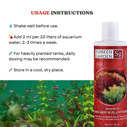 Sunken Garden Vibrance - Dutch-Style Aquarium Fertilizer | All-in-One Formula for Bushy Plant Growth | CO₂ & Non-CO₂ Compatible (200 ml + 30 ml)