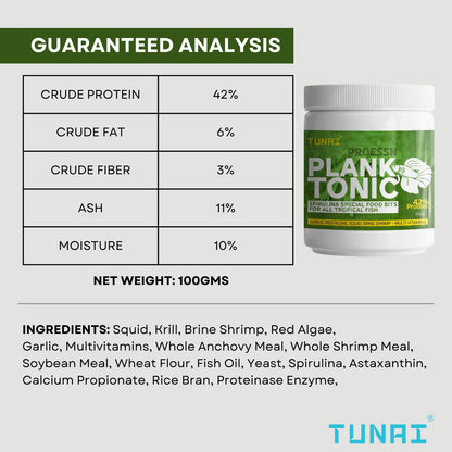 Tunai Plank Tonic Spirulina Special Fish Food Bits with 42% Protein | Suitable for Angel, Gold Fish, Betta, Discus, Arowana, Oscar, Red Parrot, Cichlids
