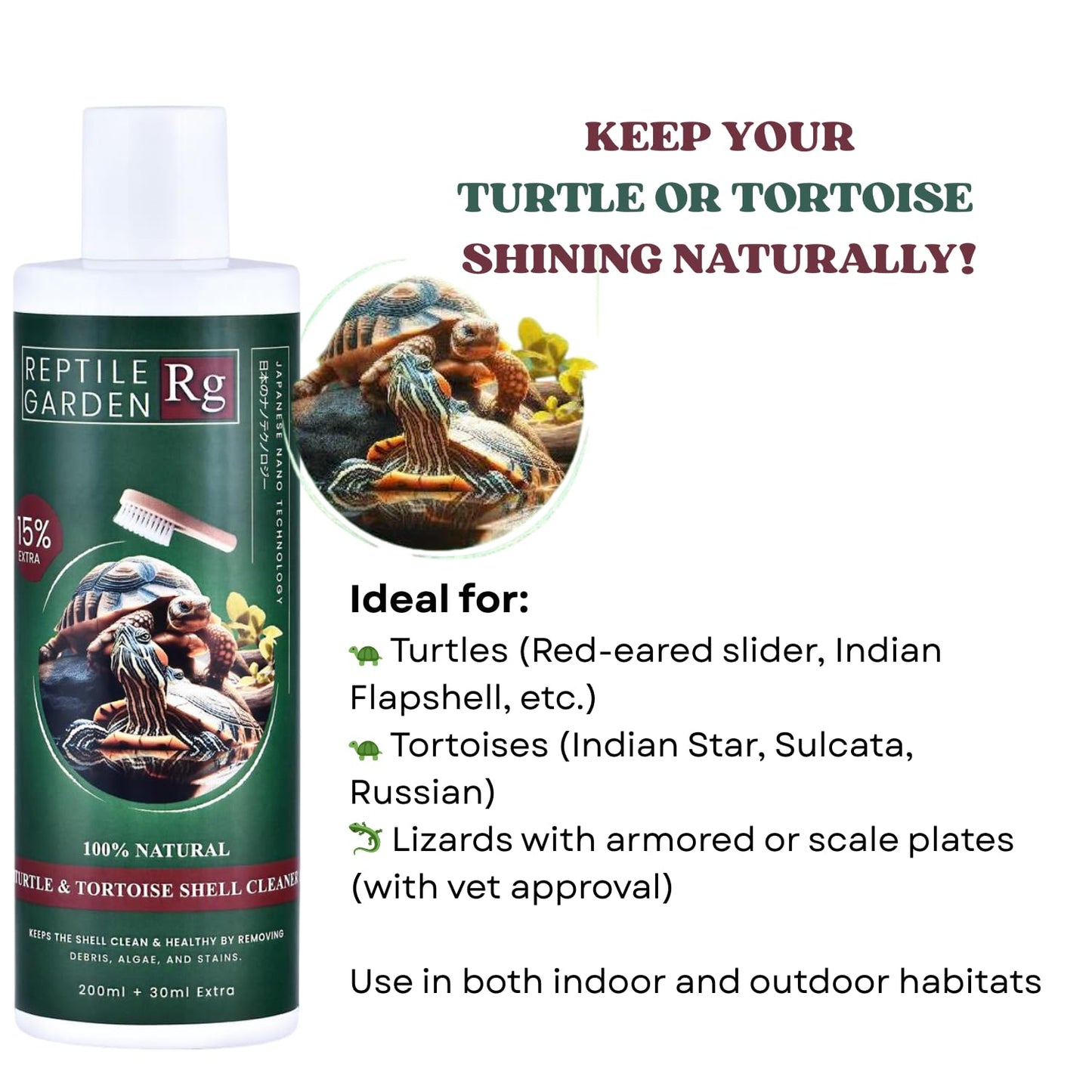 Reptile Garden Turtle & Tortoise Shell Cleaner | Aloe Vera Infused Reptile Shell Care Spray (200 ml + 30 ml)