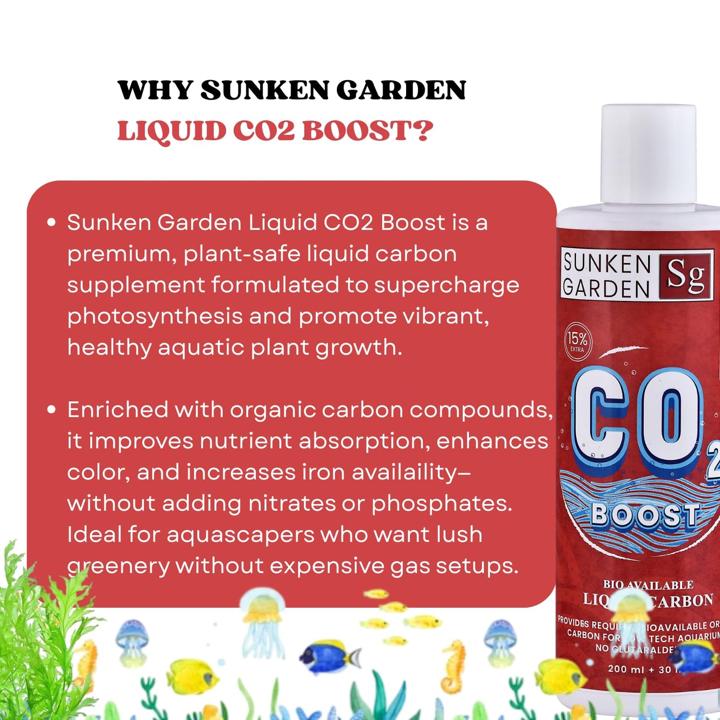 Sunken Garden Liquid CO2 Boost | Organic Carbon Source for Aquatic Plants | Algae-Free Growth | Shrimp Safe (200 ml + 30 ml)