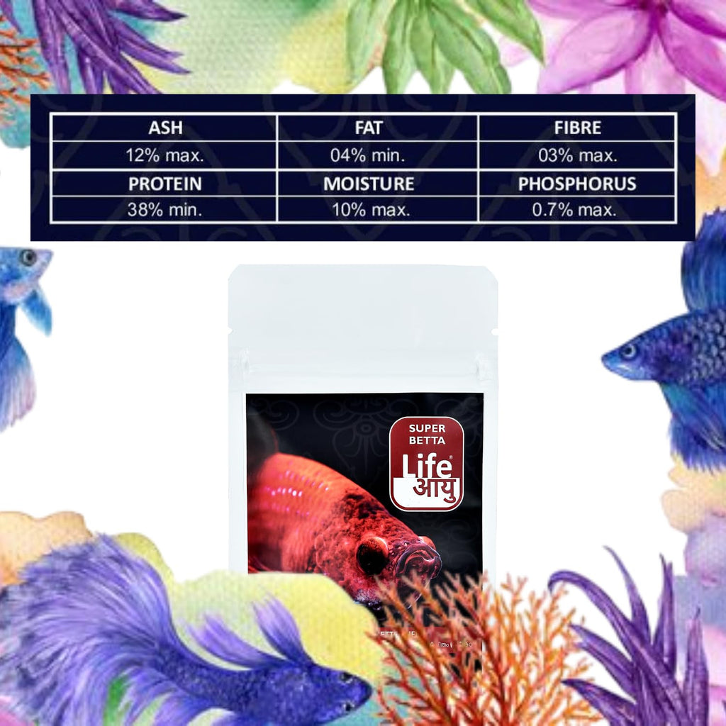 Life AAYU Super Betta Fish Food | Handmade Ayurvedic Formula for Color & Health | Natural Floating Pellets (15 GMS)
