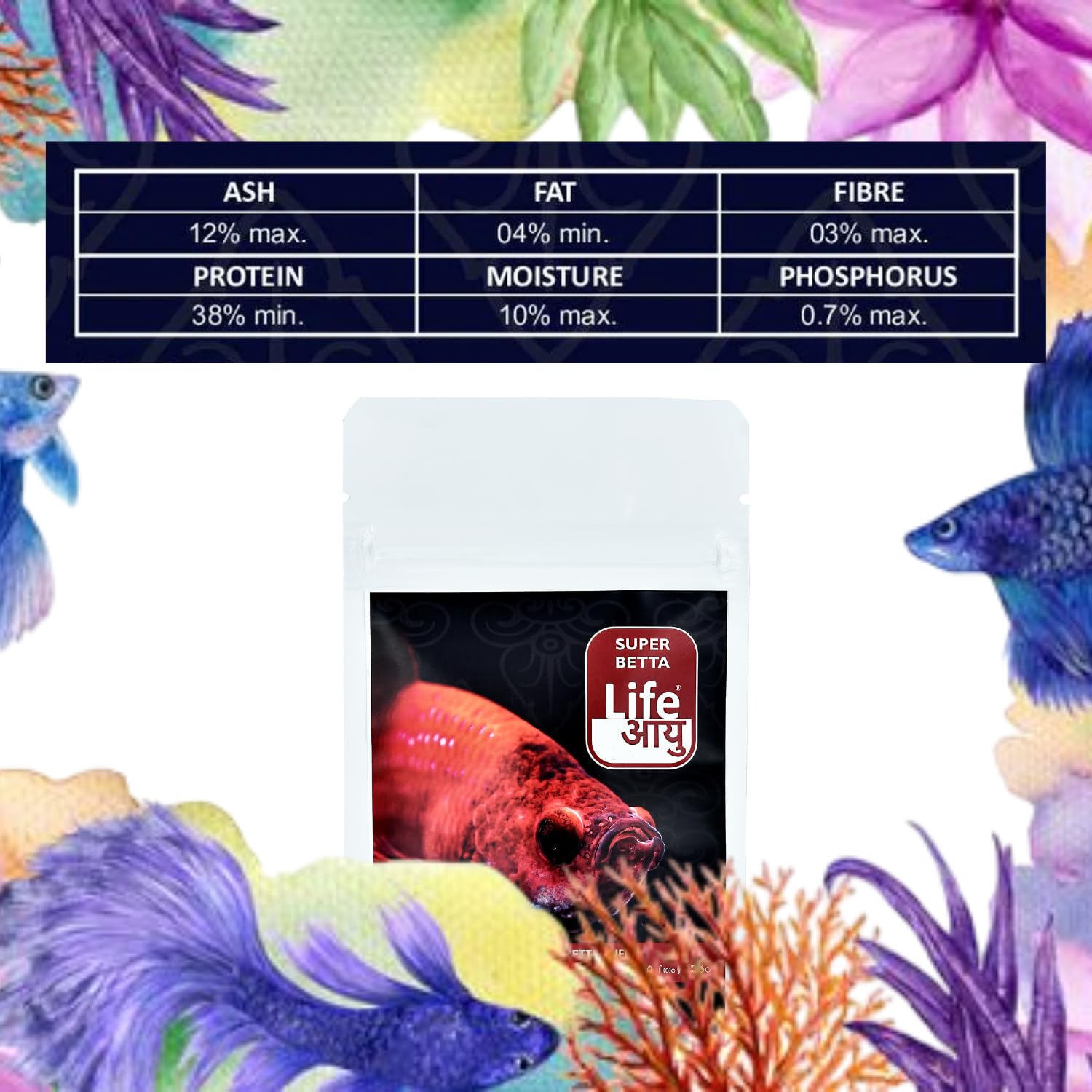 Life AAYU Super Betta Fish Food | Handmade Ayurvedic Formula for Color & Health | Natural Floating Pellets (15 GMS)
