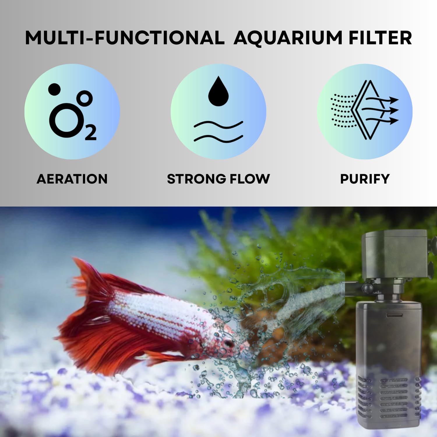 S0B0 WP-1000F Internal Filter for Aquarium Fish Tank | Completely Submersible | Absorbs Dirt & Clean the Water | For Fresh and Marine Water Tank | Power:15W | F.Max: 650L/H | Original from Tunai Store