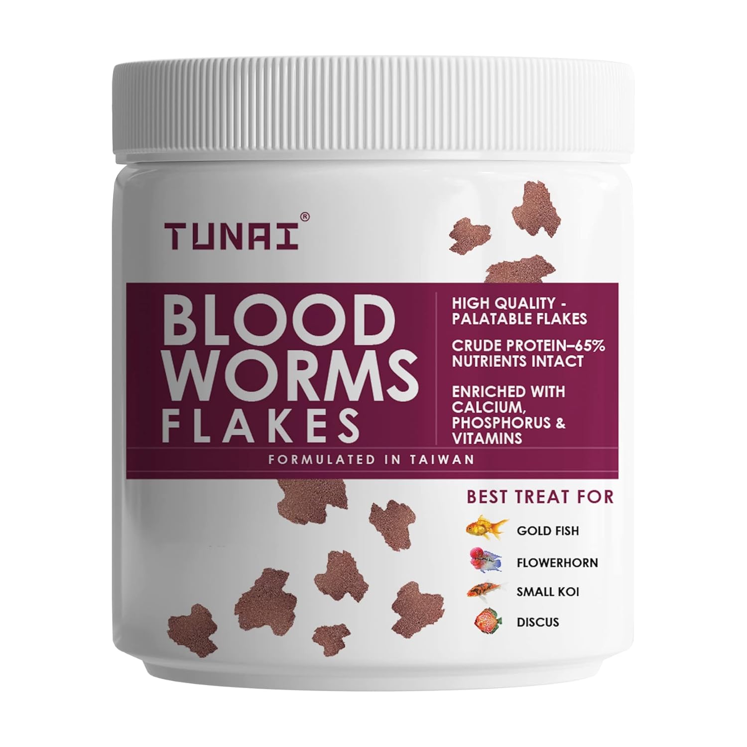 TUNAI Blood Worm Flakes with 55% Protein |50G| Supplement Treat, Boost Color and Fish Food for Gold Fish, Flowerhorn, Small Koi, & Discus, 1 Count