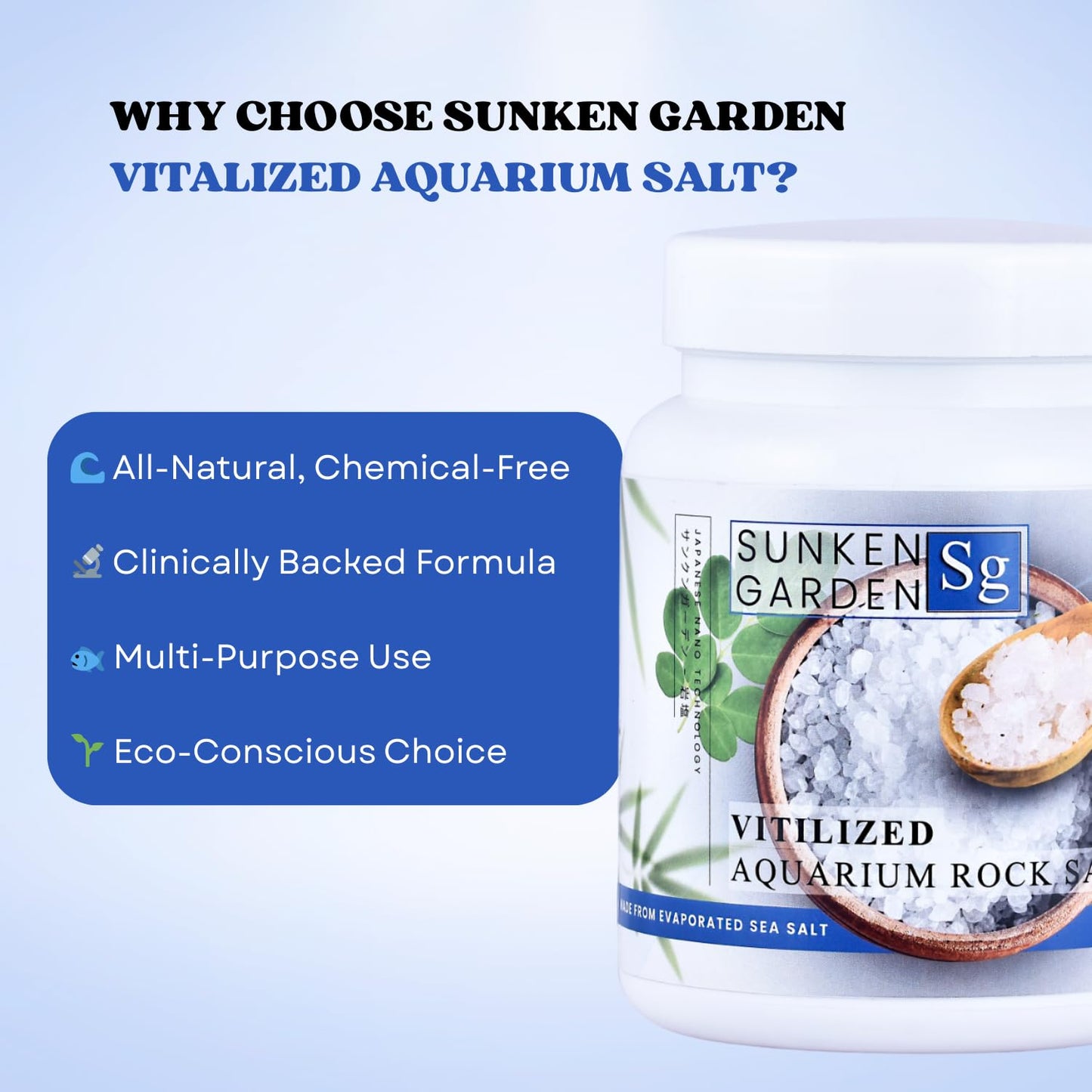 Sunken Garden Vitalized Aquarium Salt | Ideal for Aquarium | Premium-Grade Sea Salt for Freshwater Fish Wellness (1 kg)