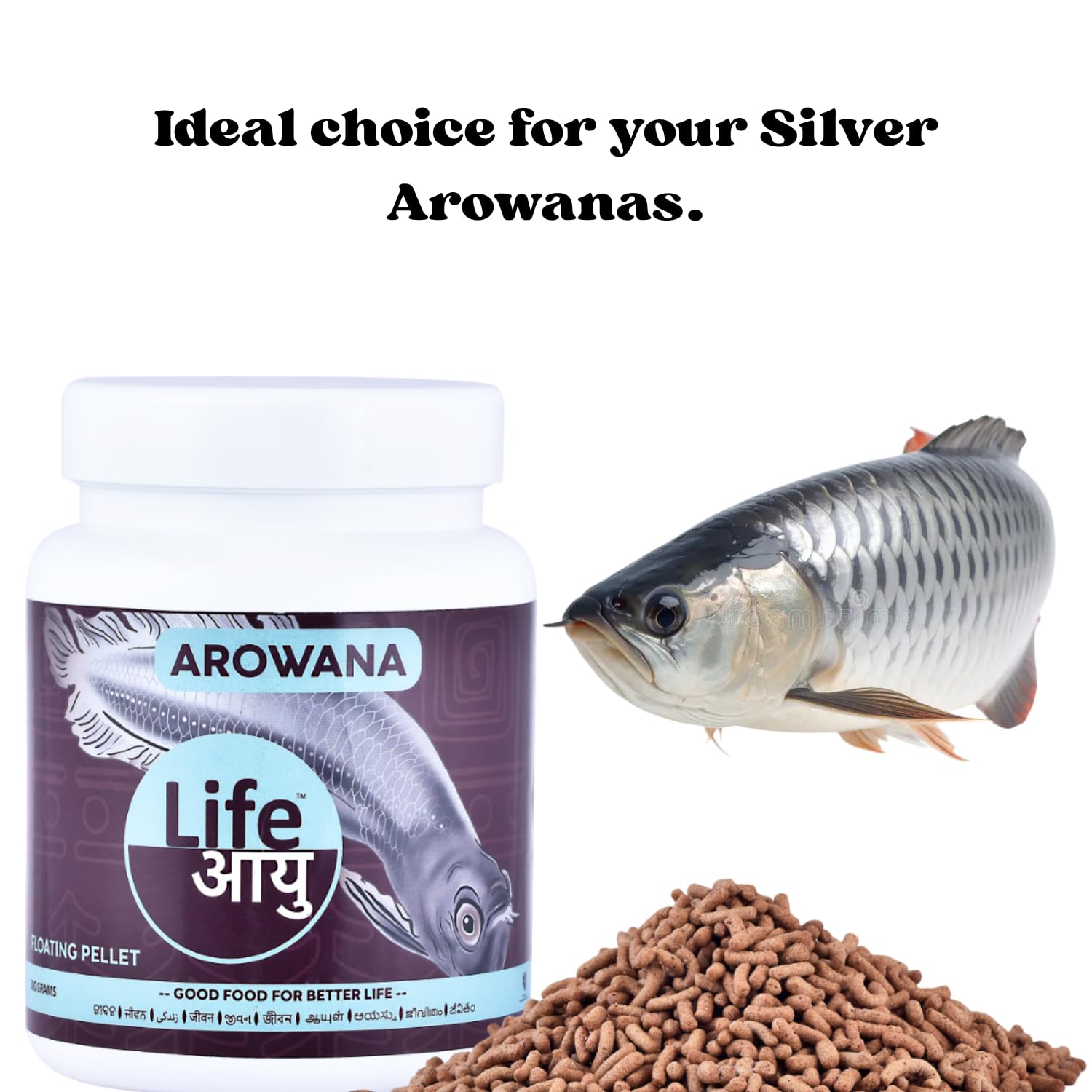Life AAYU Silver Arowana Aquarium Fish Food | Designed to Improve Muscle, Bone, and Overall Body Strength | Best for Silver Arowanas (300 GMS)