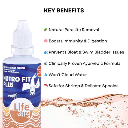 Life AAYU NUTR0 Fit Plus Fish Food Supplement | Suitable for Young, Adult and Senior Fishes | Eliminates Internal Parasites | (50 ml)