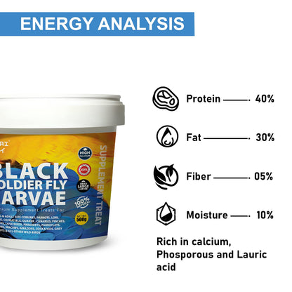 Tunai Black Soldier Fly Larvae Poultry Food | 500g | 60X Calcium, 40% Protein, Natural Supplement Treat for Poultry Feed, Hen, Duck, Turkey, Goose, Chicken, Cock