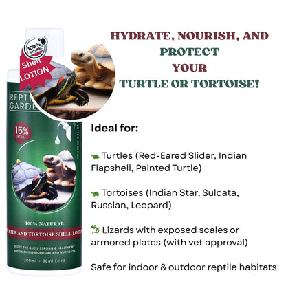 Reptile Garden Turtle & Tortoise Shell Lotion | Vitamin E & Essential Oil Enriched Moisturizer for Shell & Skin Health (200 ml + 30 ml)