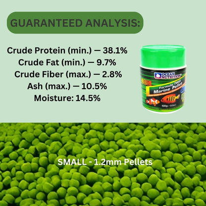 ON+ Formula Two Marine Pellets Fish Food (Original from Tunai Store) | Spirulina Enriched for Herbivorous/Omnivorous Marine Tropical Fish (100gm, Medium Pellets)