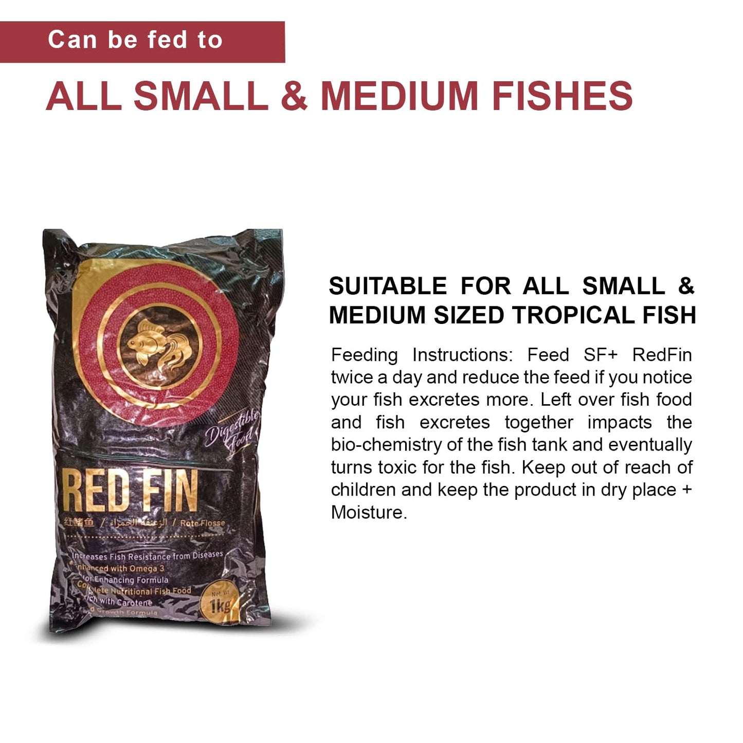 SF+ Redfin Fish Food for Aquarium with 35% protien | 1KG Aquarium Fish Food for All Small and Medium Tropical Fishes| Daily Nutrition Fish Feed for Health and Growth