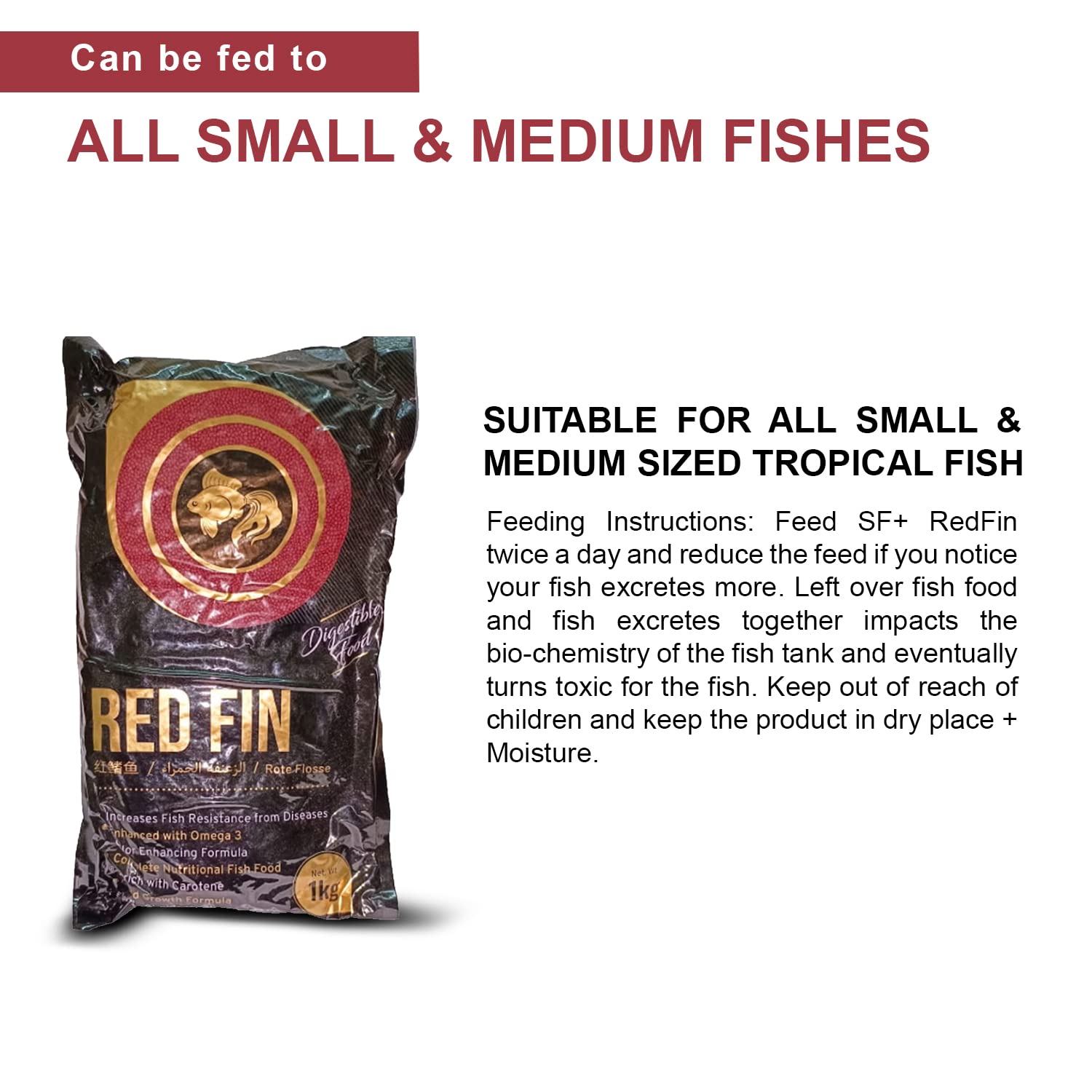 SF+ Redfin Fish Food for Aquarium with 35% protien | 1KG Aquarium Fish Food for All Small and Medium Tropical Fishes| Daily Nutrition Fish Feed for Health and Growth