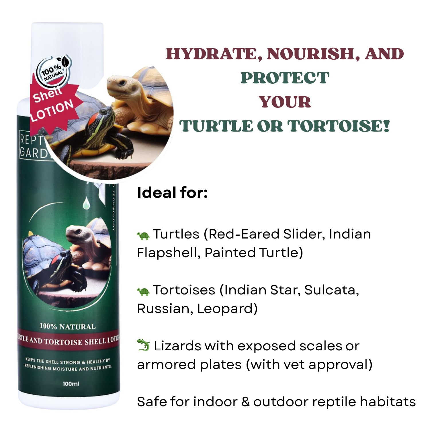 Reptile Garden Turtle & Tortoise Shell Lotion | Vitamin E & Essential Oil Enriched Moisturizer for Shell & Skin Health (100 ml)