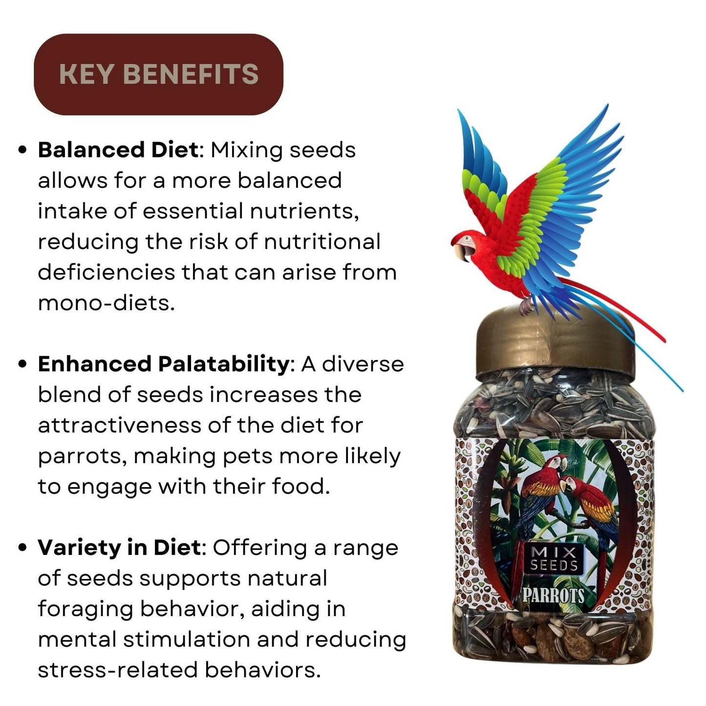 TUNAI SF+ Mix Seeds for Birds | Natural, Hand-Picked and Protein Packed Seeds (500 Gms, Parrots),All Life Stages