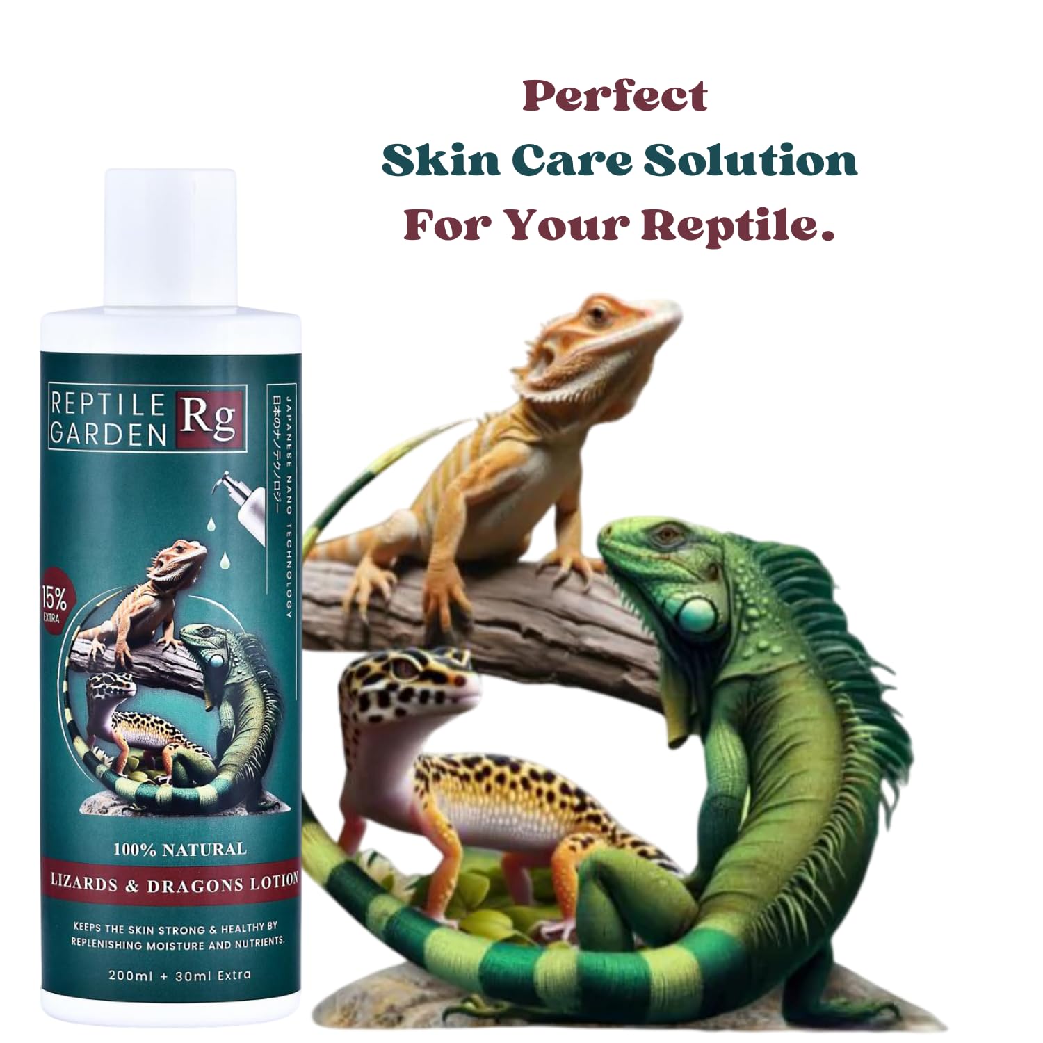 Reptile Garden Lizard & Dragon Lotion | Keep Your Lizard or Dragon’s Skin Soft, Hydrated, and Healthy (200 ml + 30 ml)