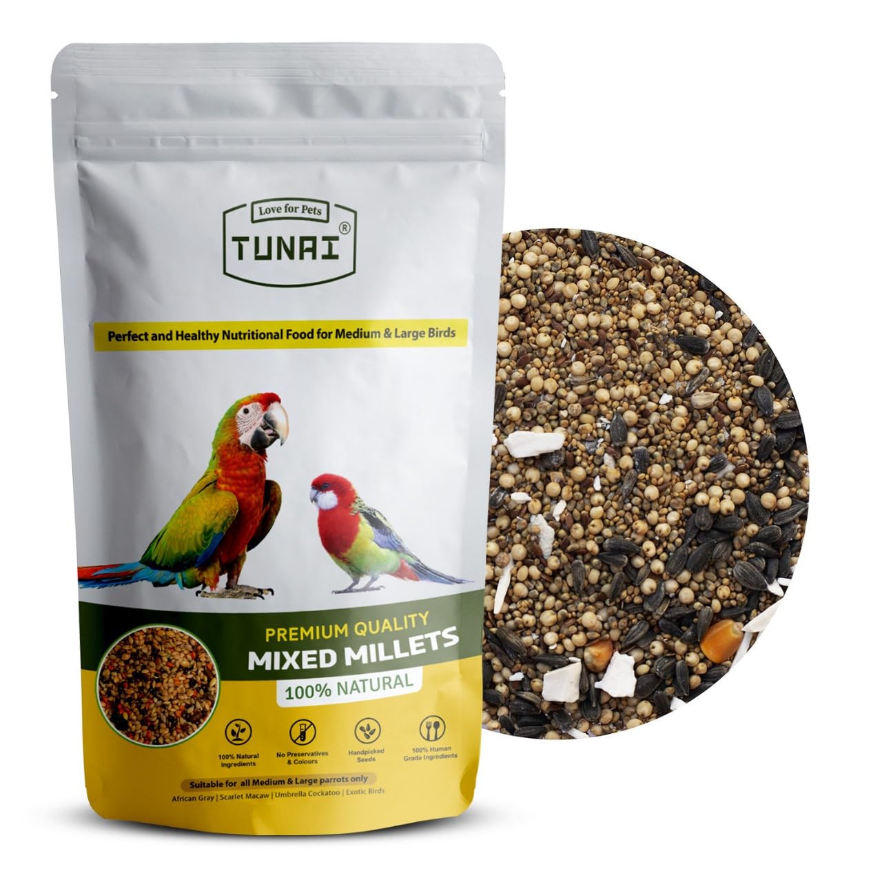 TUNAI Bird Food Of Endless Mixed Millets|450G|For Amazons, Macaws, Conures, Senegals, African Greys, Budgies, Lovebirds, & Cockatiels - All Life Stages