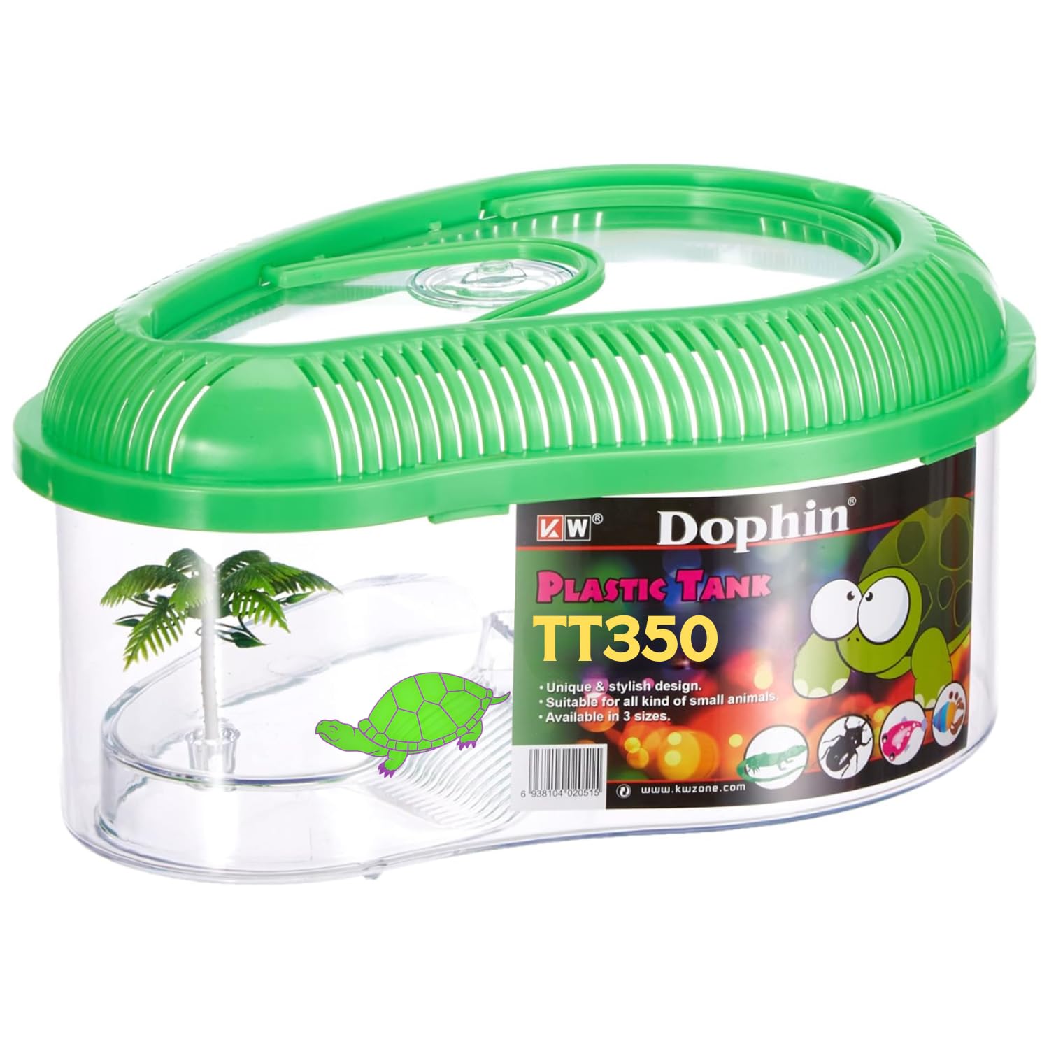 DOPHIN TT-350 Baby Turtle Tank Aquarium & Carrier with Lid, Ramp, Perfect for Baby Turtle, Crab Fish and Other Small Fish | Tank Volume: 6L | Tank Size: Large | Original from Tunai Store
