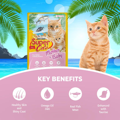 TUNAI SUPERCAT Wet Gravy Daily Diet Food for Mother CAT & Kittens (Pack of 12X80g) with The Goodness of Protein & Fat Rich Tuna and Taurine, Supports Healthy Skin Coat and Boost Instant Energy