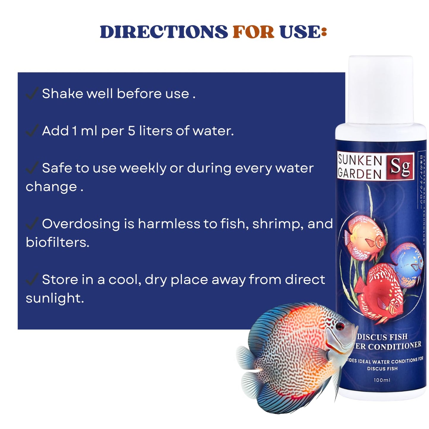 Sunken Garden Discus Fish Water Conditioner | Specialized Habitat Care for Discus Fish | Soft Water + Stress Relief + Fluke Control (100 ml)