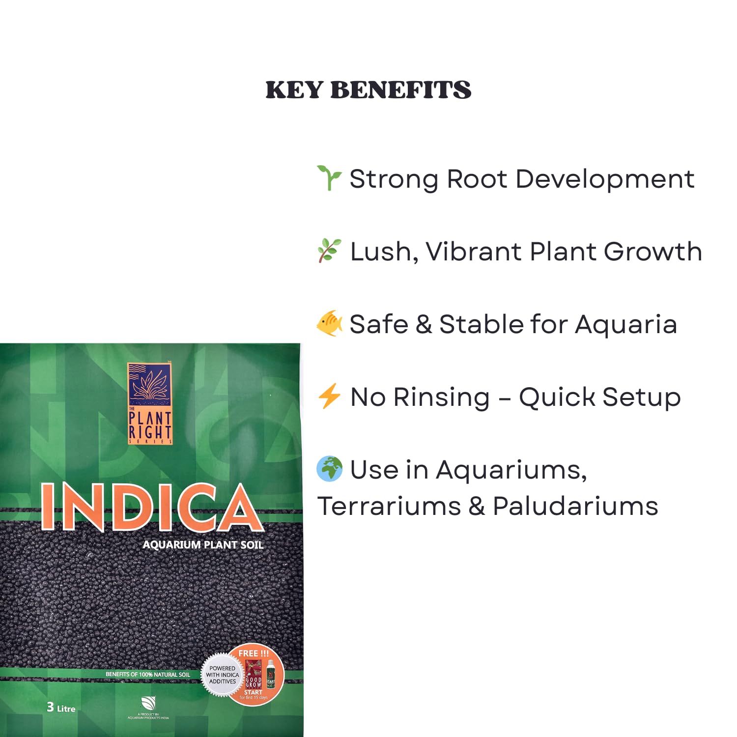 The Plant Right Series Indica Aqua Soil | Designed to Nourish Plants | Aquarium Plant Soil (3L)