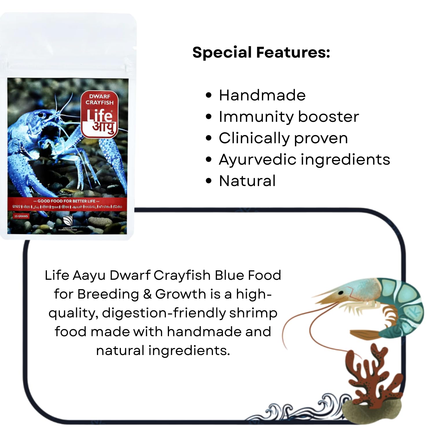 Life AAYU Dwarf Crayfish Blue Food | Breeding and Growth | Handmade Ayurvedic Formula (15 GMS)