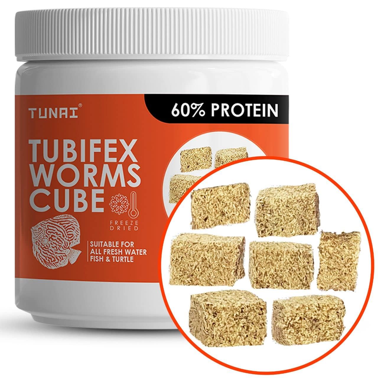 TUNAI Tubifex Worms Cube Blocks Fish Food for BARBELS, Catfish, DANIOS, Discus, GOURAMIS, Tetra and Turtles (50g - Tubifex Freeze Dried Worms)